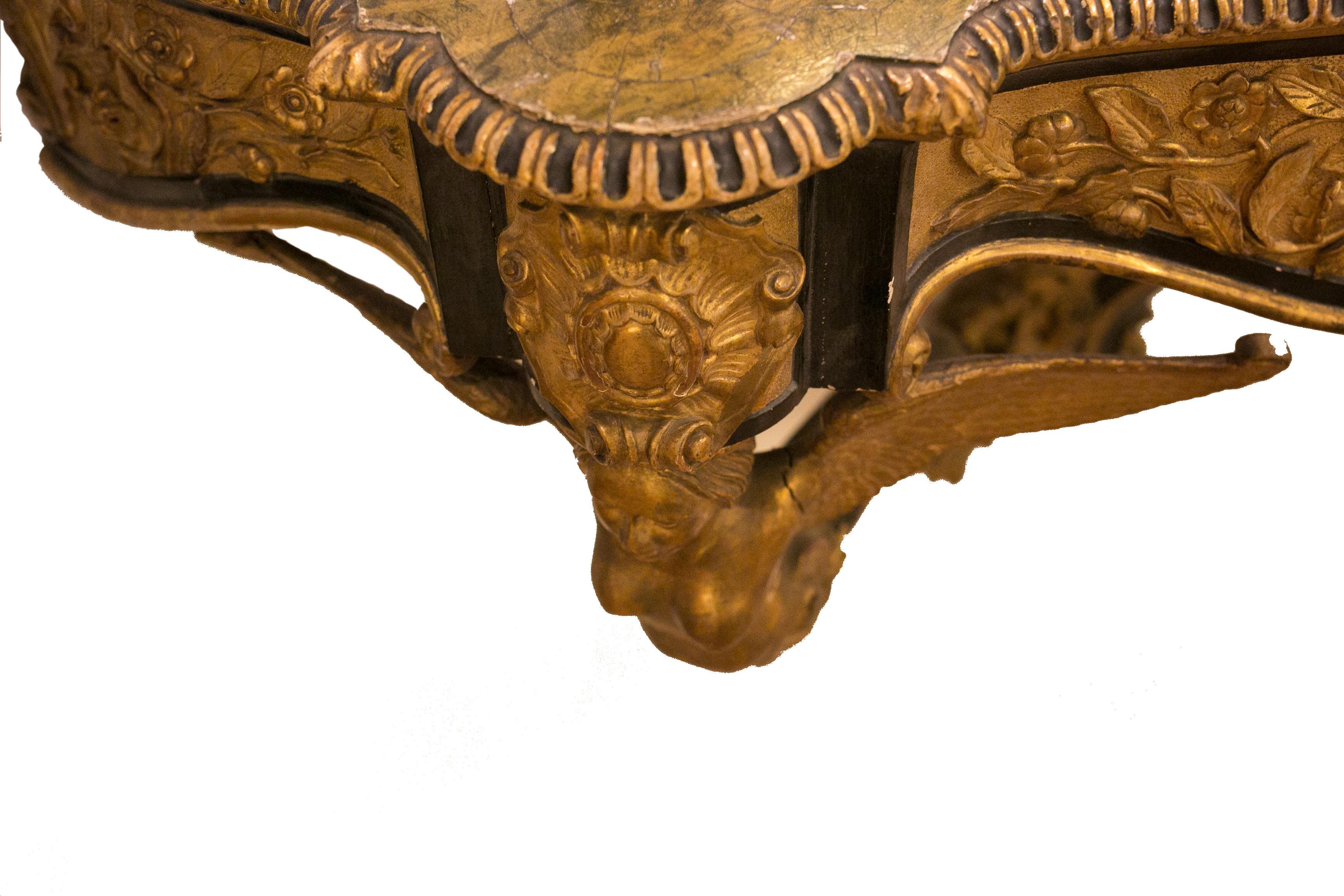 Mirror Large Console table with mirror from the 1800s carved gilded and lacquered For Sale
