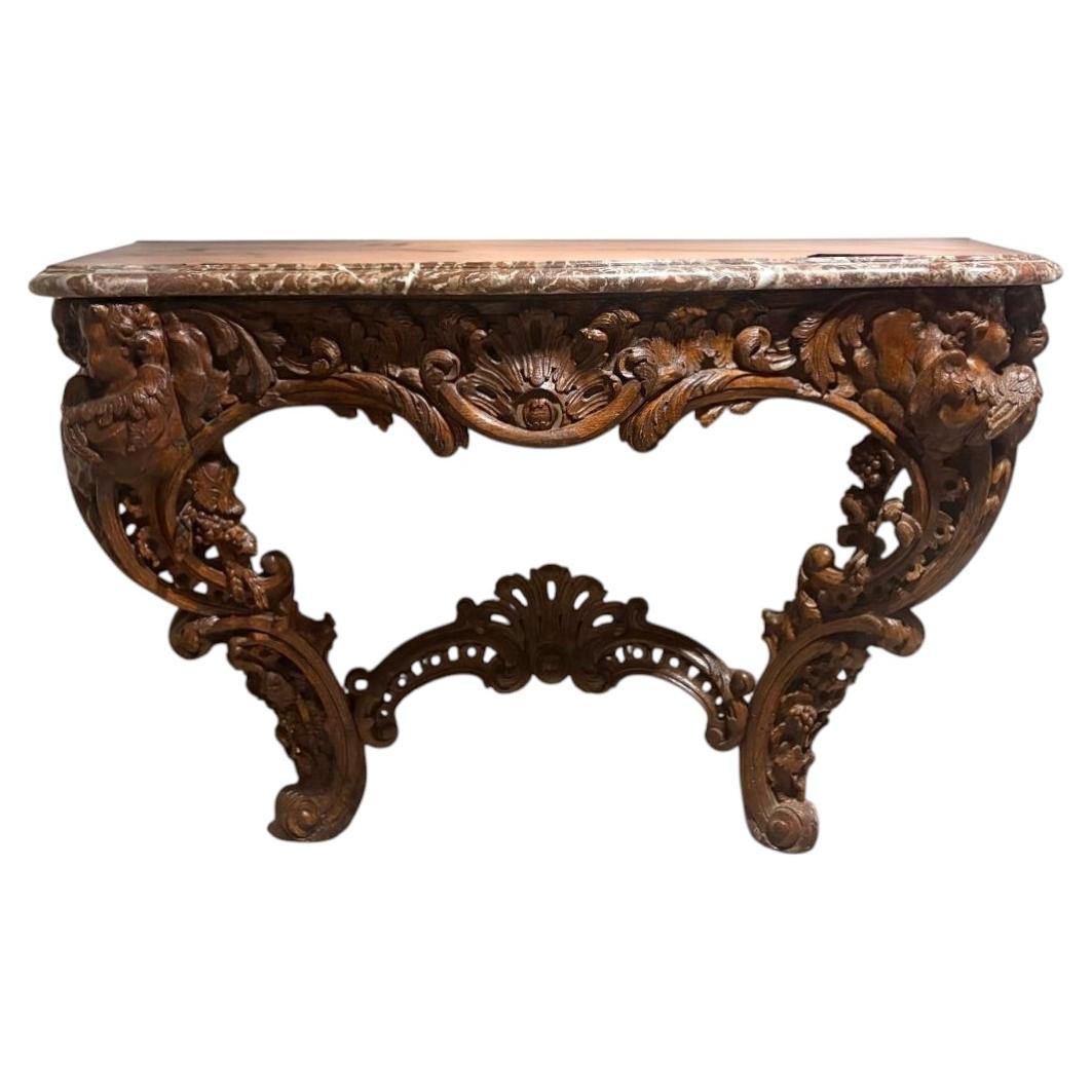 Large French Louis XV Console Table in Natural Wood, Mid-18th Century