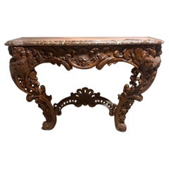 Large French Louis XV Console Table in Natural Wood, Mid-18th Century