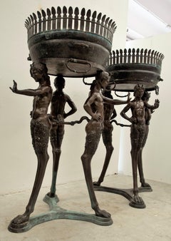 Large Roman pair of bronze planters - Fauns tripod XIX