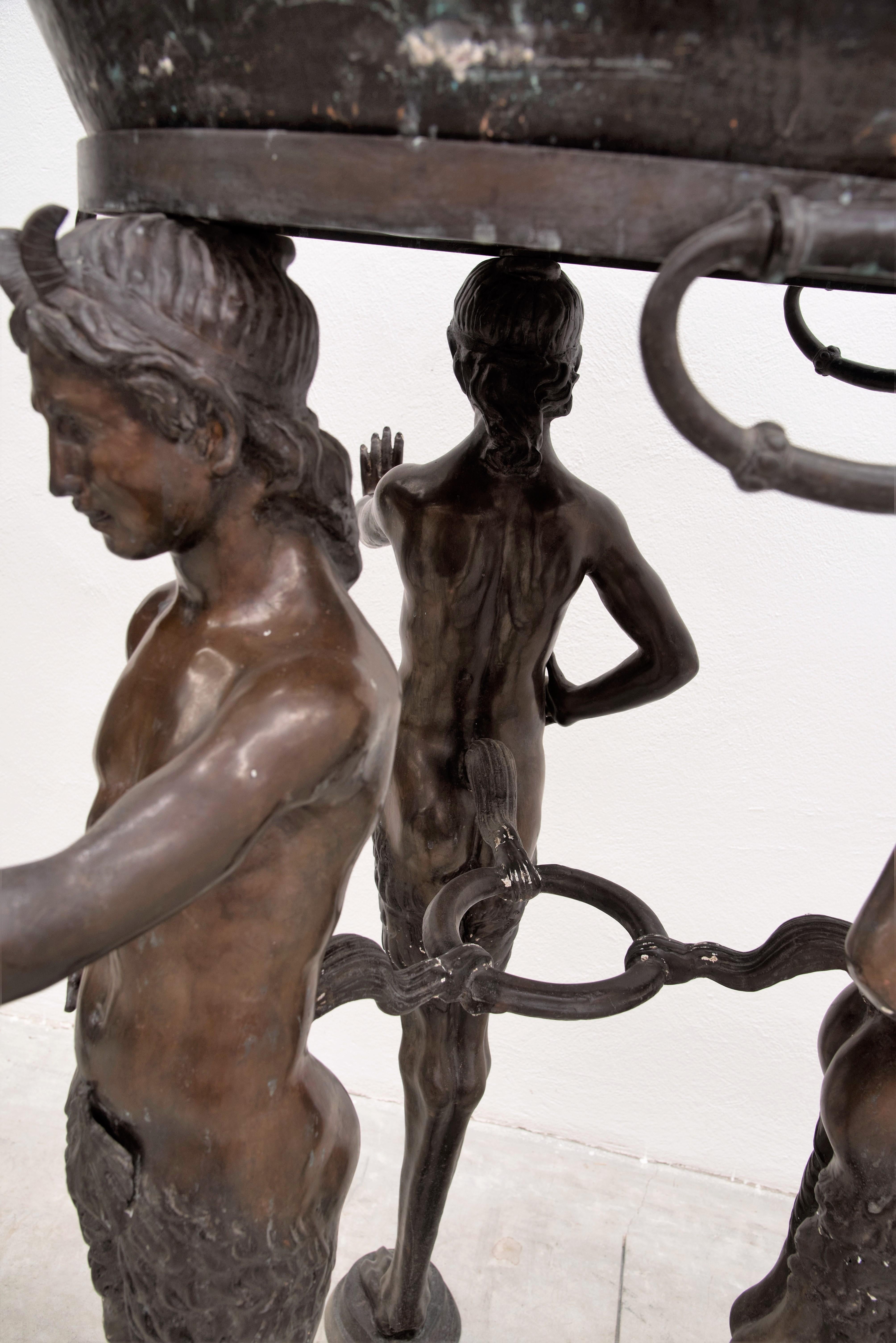 Other Large pair of bronze planters - Fauns tripod XIX For Sale