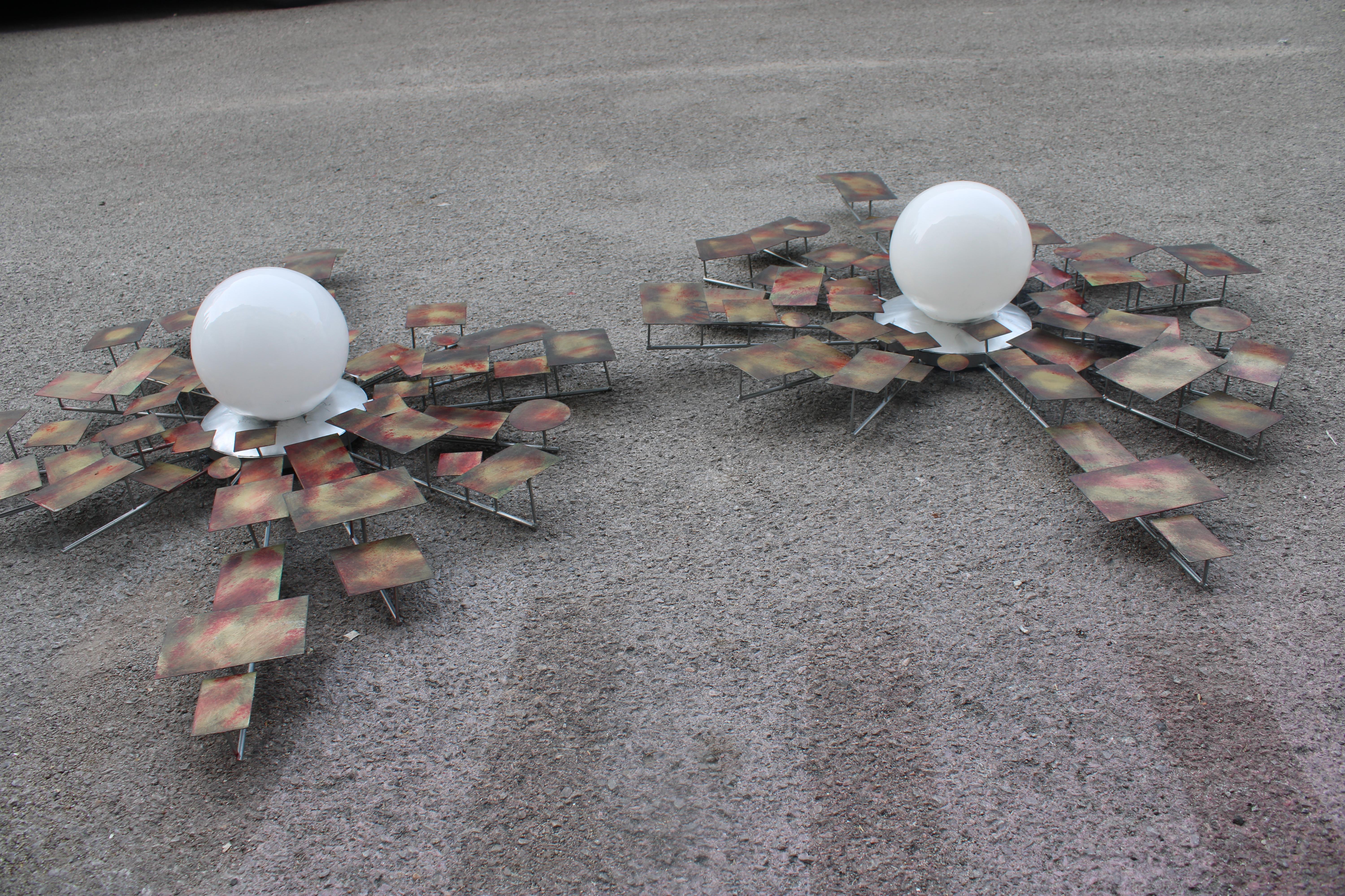 Grande Coppia di lampade da Muro Sputnik in Metallo  Colorato Italia 1990 en vente 13