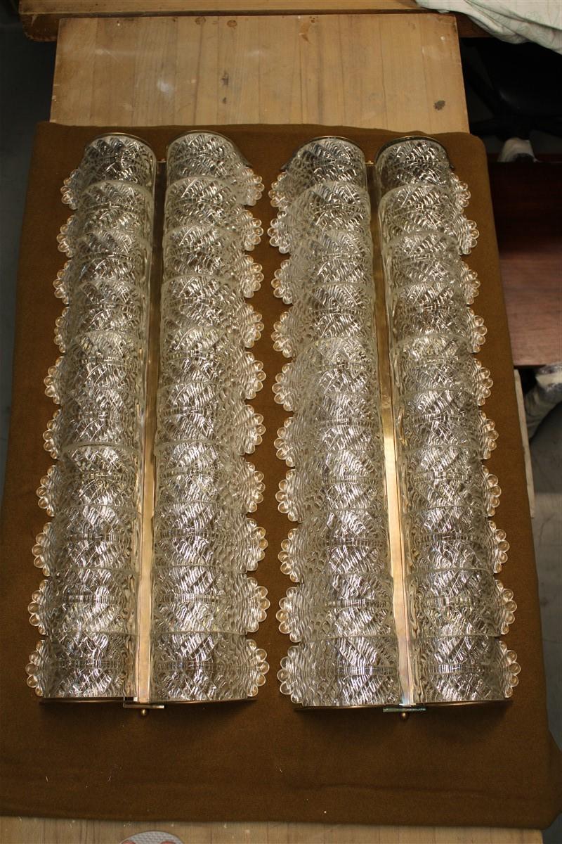 Rara Coppia di lampade da parete Barovier 1950 struttura in Ottone foglie in vetro di Murano.