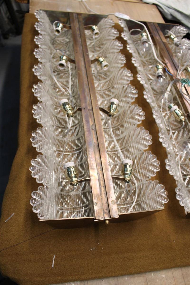 Mid-Century moderno Grande Coppia di Lampade da Parete Barovier vetro di Murano e Ottone 1950 in vendita