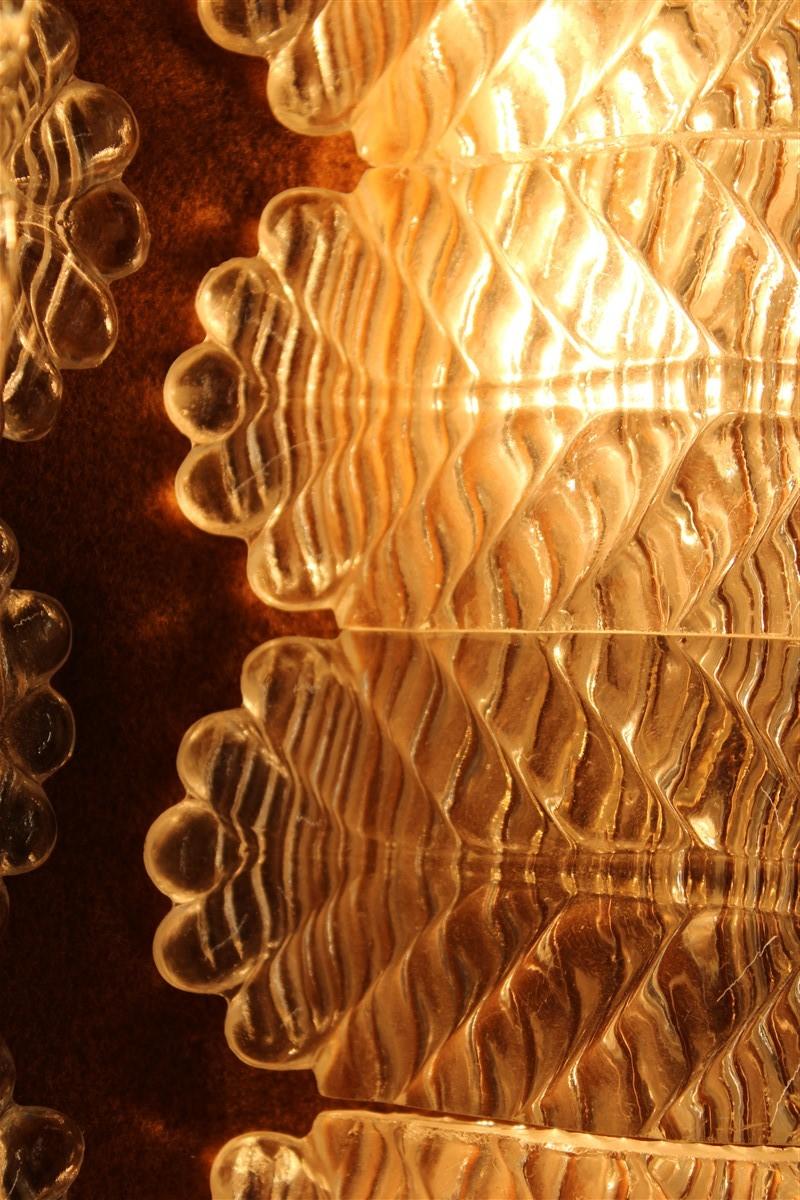 Mid-20th Century Grande Coppia di Lampade da Parete Barovier vetro di Murano e Ottone 1950 in vendita