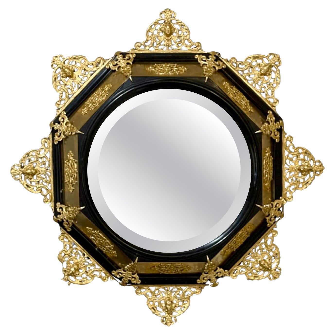 Grande Cornice con Specchio Rinascimento Fiorentino Legno Bronzo Dorato in vendita