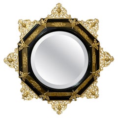 Grande Cornice con Specchio Rinascimento Fiorentino Legno Bronzo Dorato