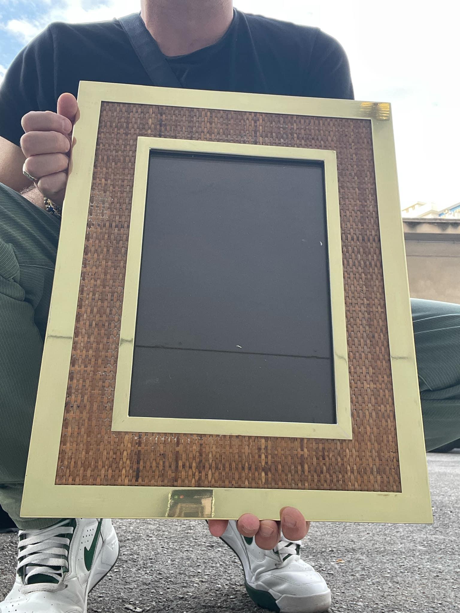 Grande Cornice Per Fotografia Tommaso Barbi in Ottone e Bambù Italia 1970 in vendita 3