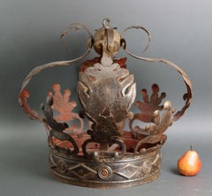 Large Italian Baroque Forged Iron Bed Crown of the 17th Century