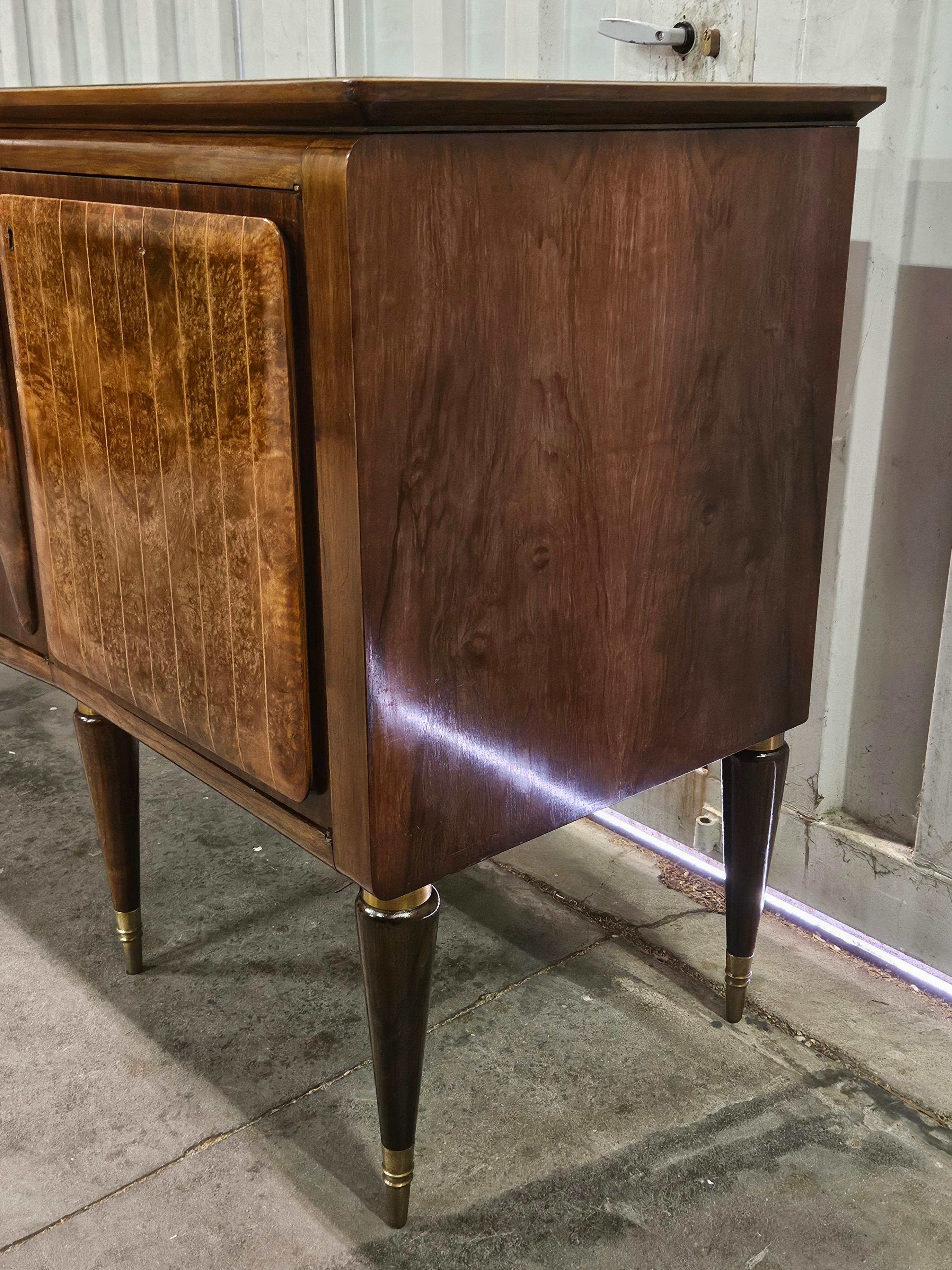 Art Deco Large 1940s walnut sideboard with maple inlays and glass top For Sale