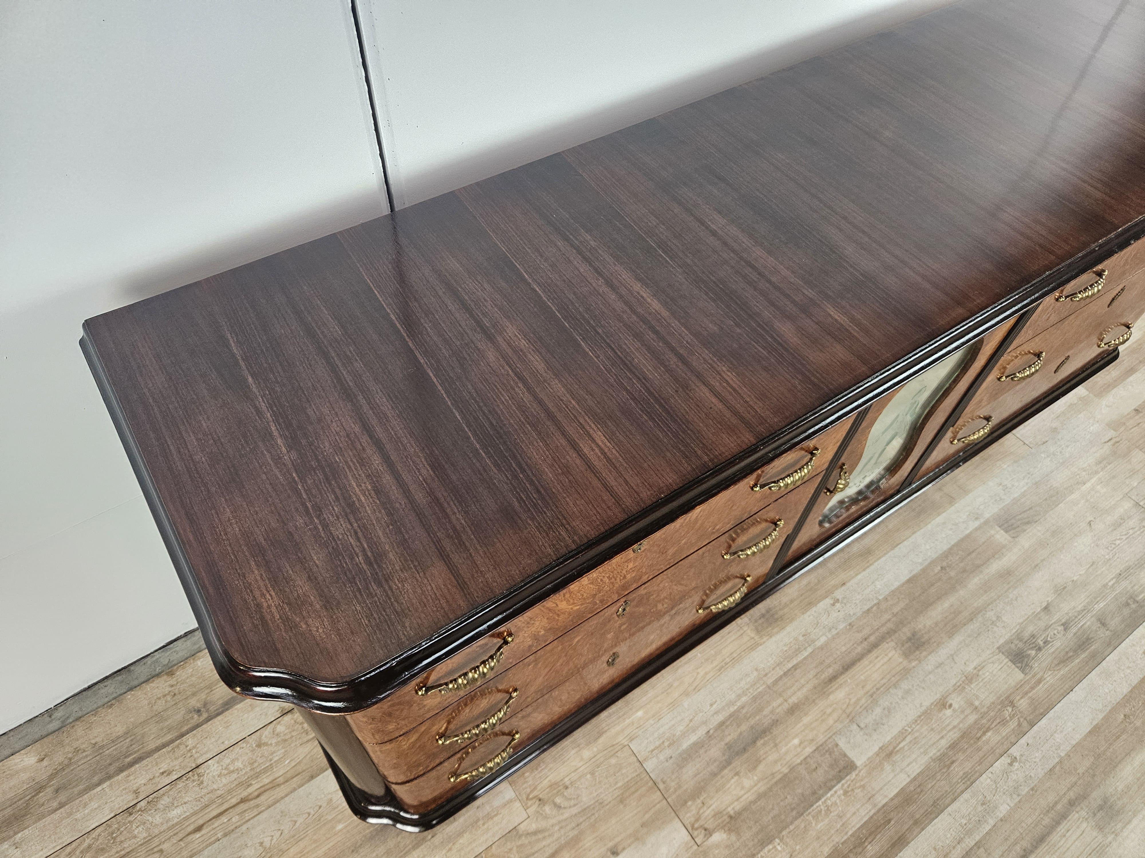 Mid-20th Century Large Art Deco sideboard in mahogany burl with maple inlays 20th century For Sale