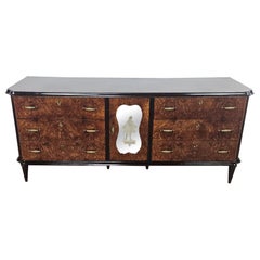 Grande credenza Art Decò in radica di mogano con intarsi in acero XX secolo
