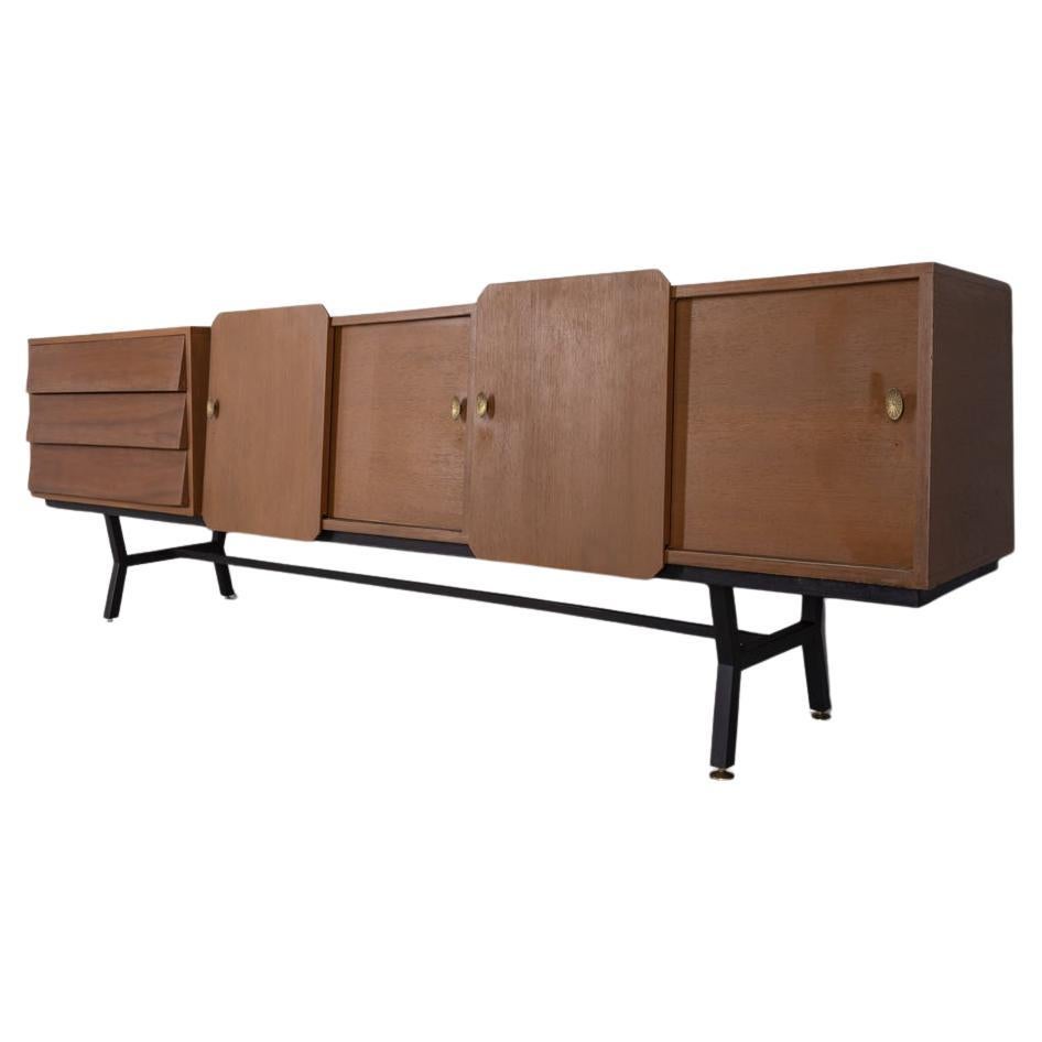 Grande credenza sideboard vintage anni 60 in Teak e ottone design Italiano in vendita