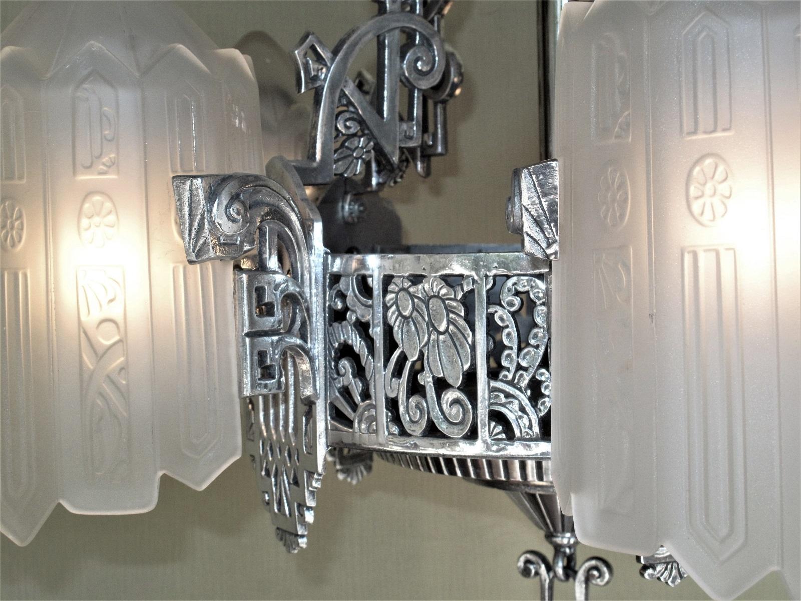 Possibly two will be available.
From the heights of the Art Deco movement and the depths of the Great Depression comes Lincoln Lighting Co's, Detroit, Mich., most opulent and beautiful chandelier.
I cannot even begin to describe the intricate,
