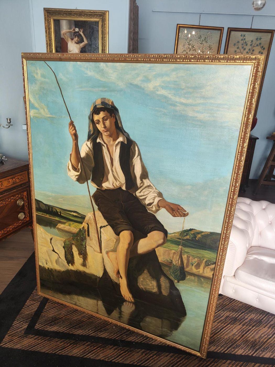 Large painting depicting fisherman.
Epoch: 19th century.
Henry Bidauld born 1839 Sainte Colombe de bois ( Nievre ) died 1898 in Rossillon was a painter and illustrator.
Henri Bidauld is grandson of painter Jean-Pierre-Xavier Bidauld (1745-1813) and