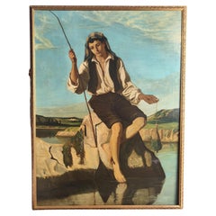 Large painting depicting fisherman, Henry Bidauld