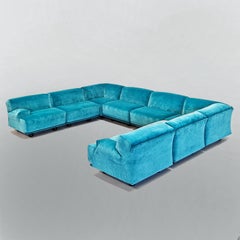 Großes Modulares U-förmiges Sofa Hellblau  Cassina Fiandra - Magistretti 80er Jahre