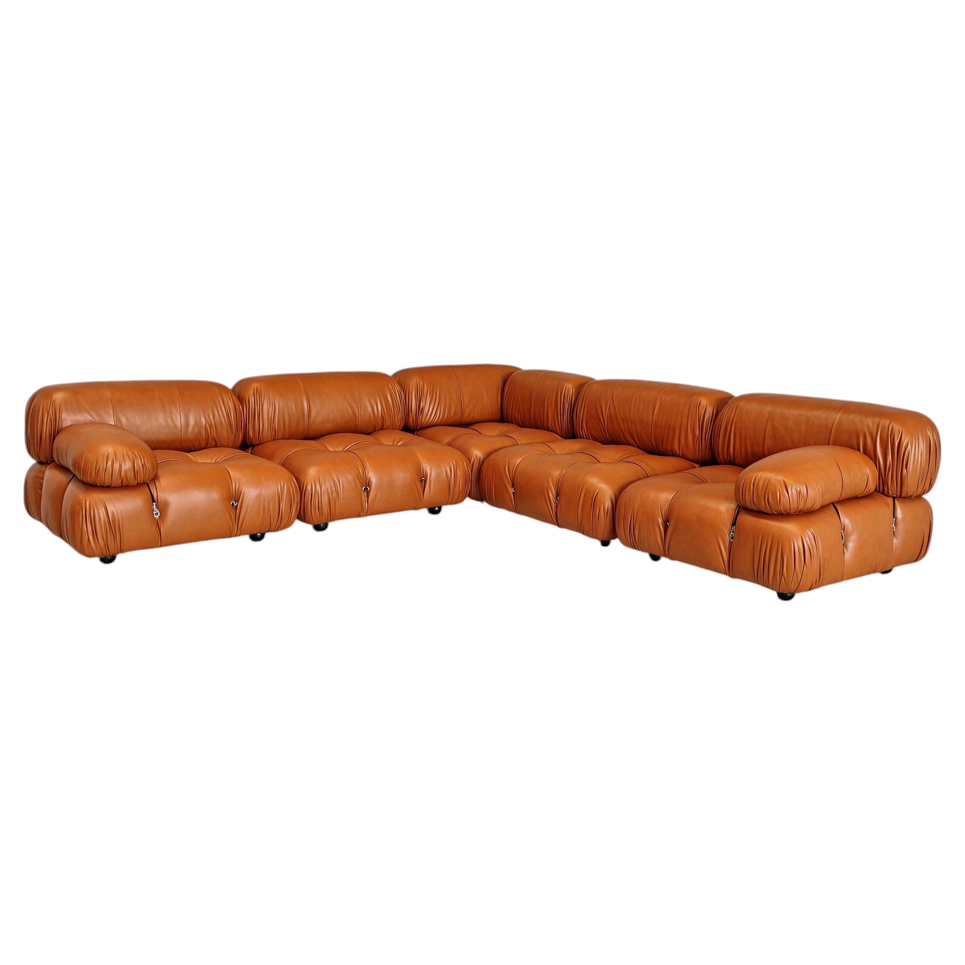 B&B Italia Charles Sectional in Cognac Leather by Antonio Citterio