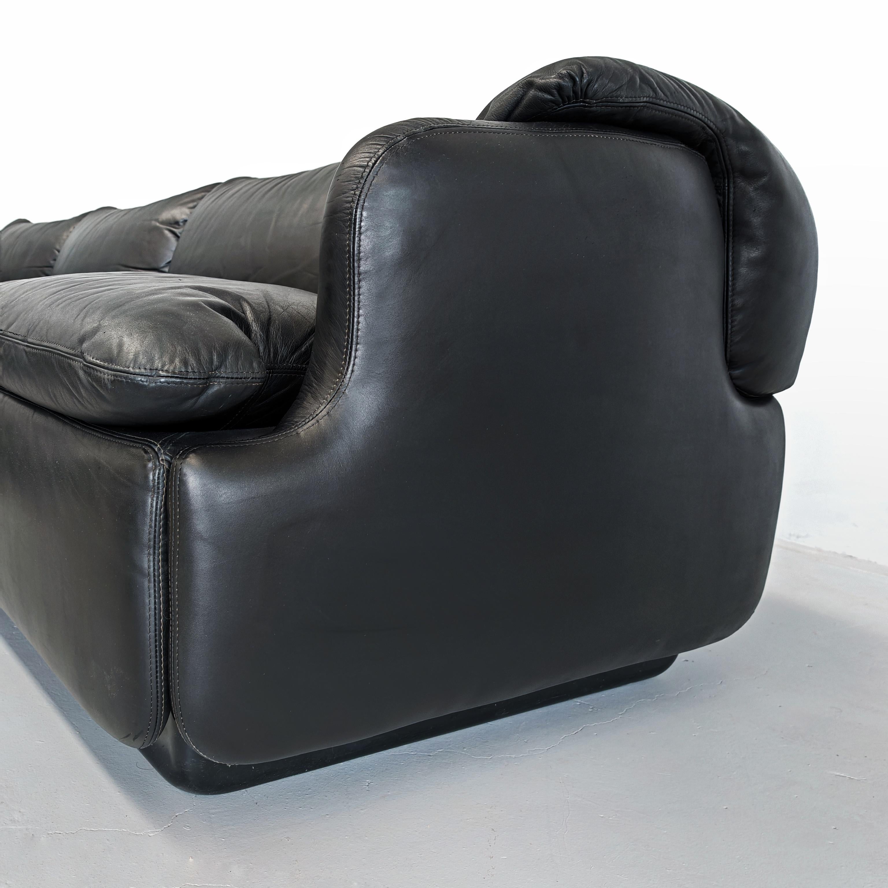 Grand canapé modulable en cuir noir 'Confidential' A.Roselli  pour Saporiti 70s en vente 3