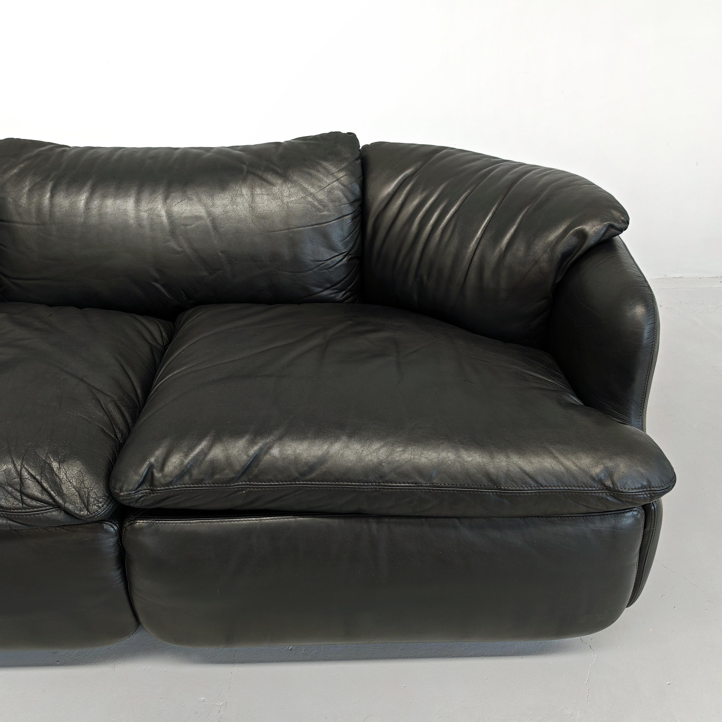 Italian Grand canapé modulable en cuir noir 'Confidential' A.Roselli  pour Saporiti 70s en vente