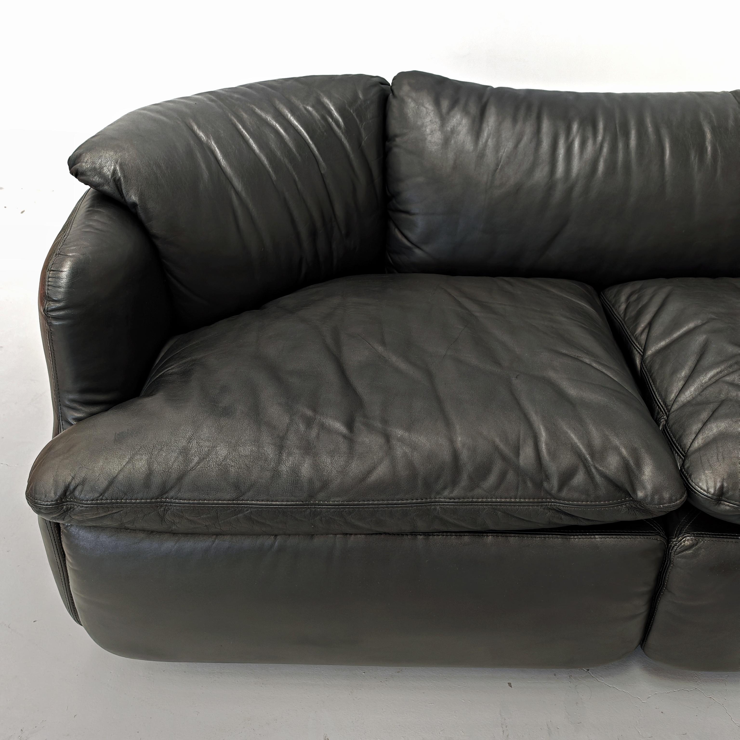 Grand canapé modulable en cuir noir 'Confidential' A.Roselli  pour Saporiti 70s en vente 1