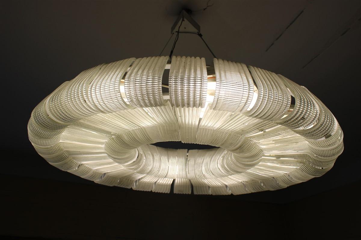 Art Déco Grande e raro Lampadario in Murano Venini Carlo Scarpa 1930 Donut Made in Italy in vendita