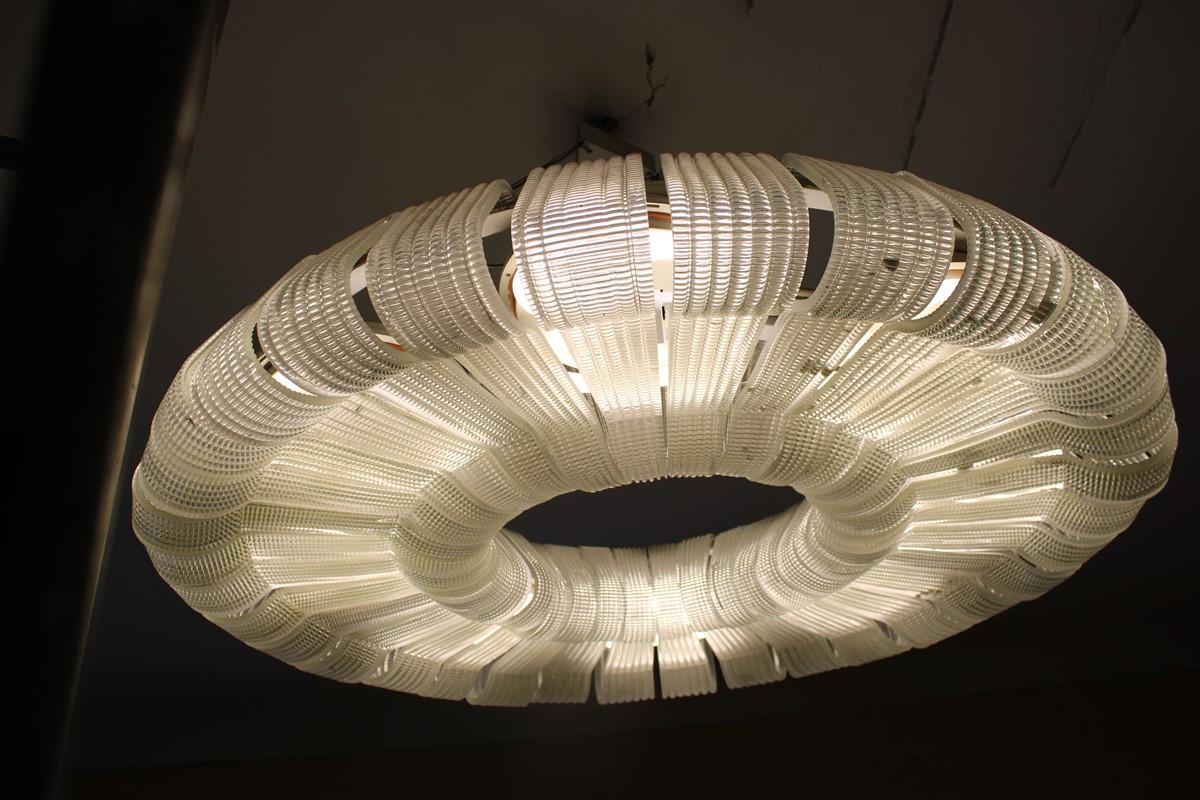 Mid-20th Century Grande e raro Lampadario in Murano Venini Carlo Scarpa 1930 Donut Made in Italy in vendita