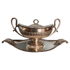 Large and elegant silver soup tureen / centerpiece