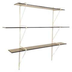 Grande étagère murale vintage en verre fumé et métal blanc style String Tomado