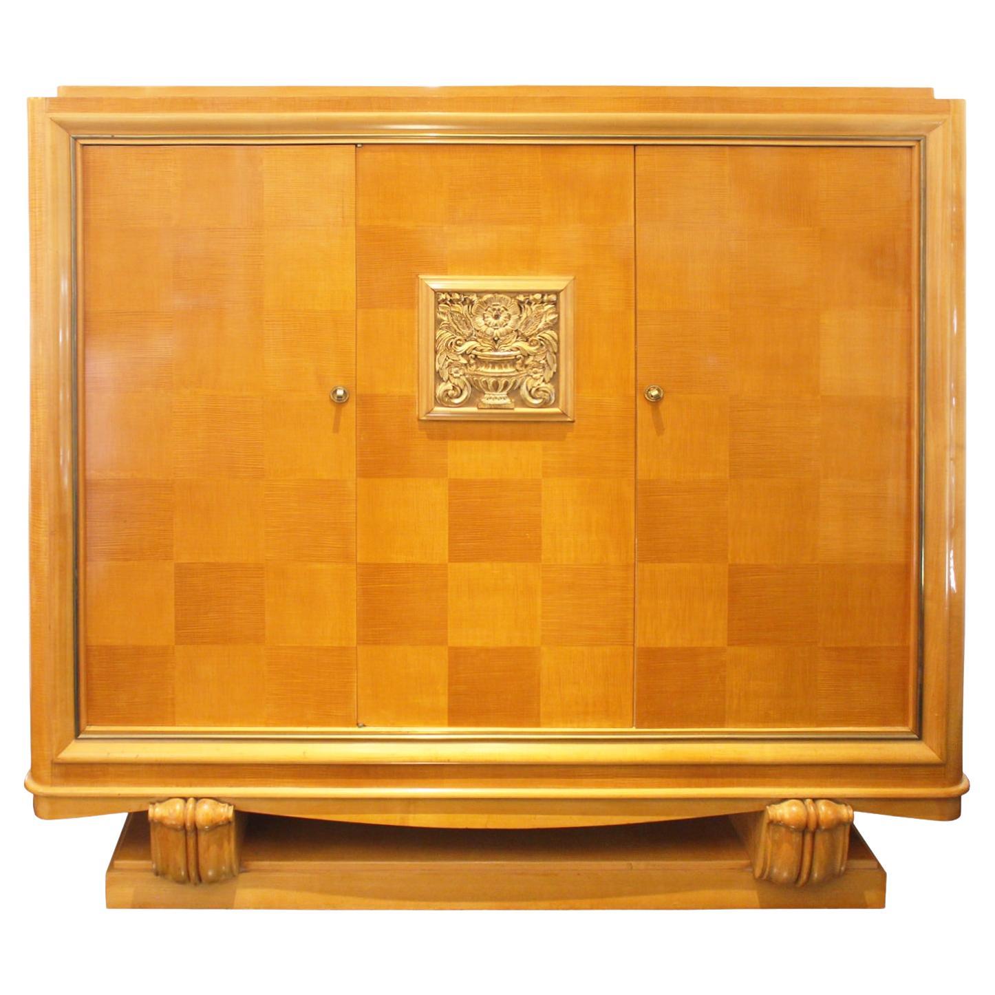 Grande French Art Deco Sycamore Cabinet attributed to Jean Desnos For Sale