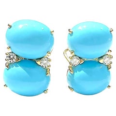 Grande Gum Drop Earrings with Cabochon Turquoise and Diamonds
