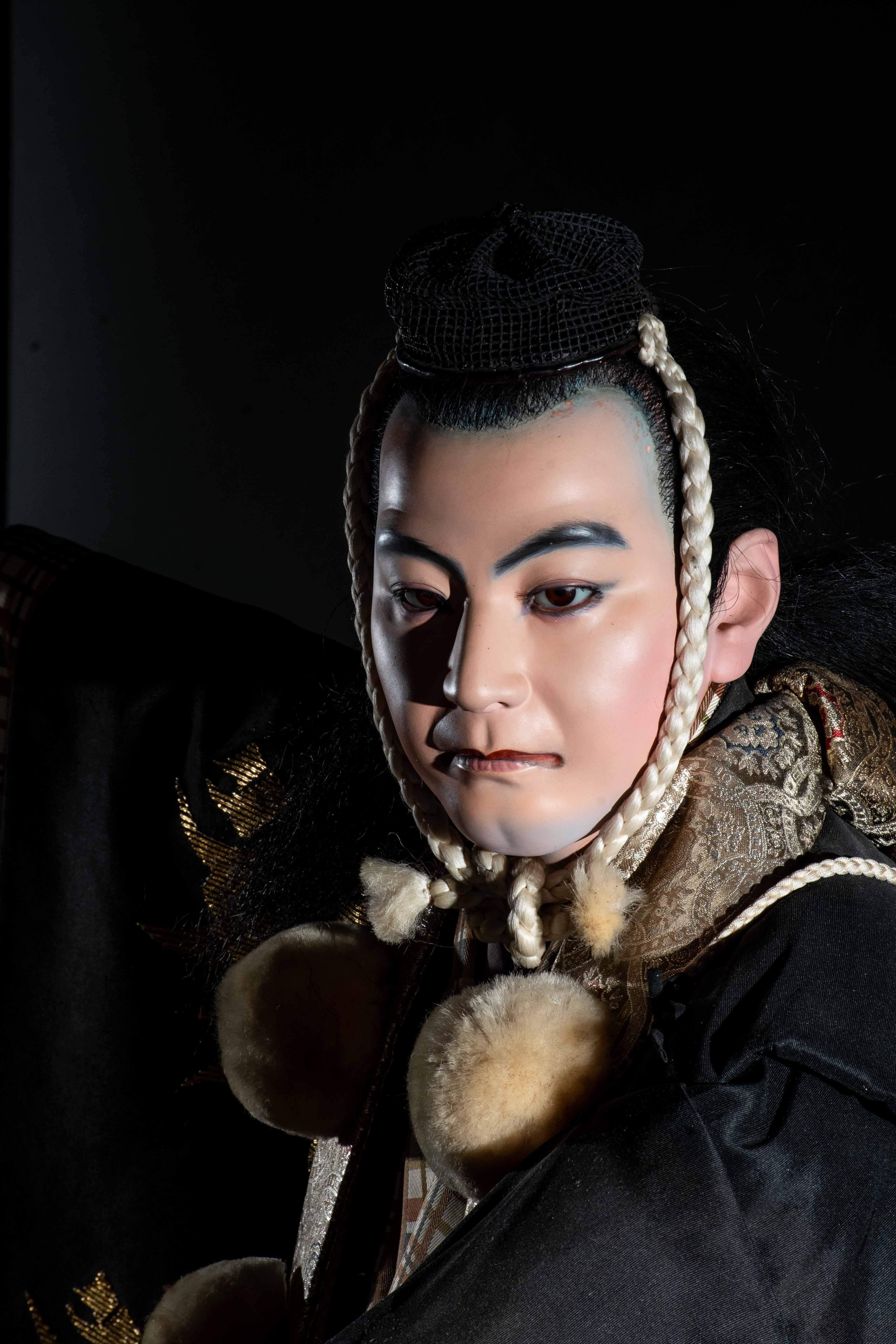 Japanese Grande iki ningyō in legno raffigurante un attore del teatro Kabuki en vente