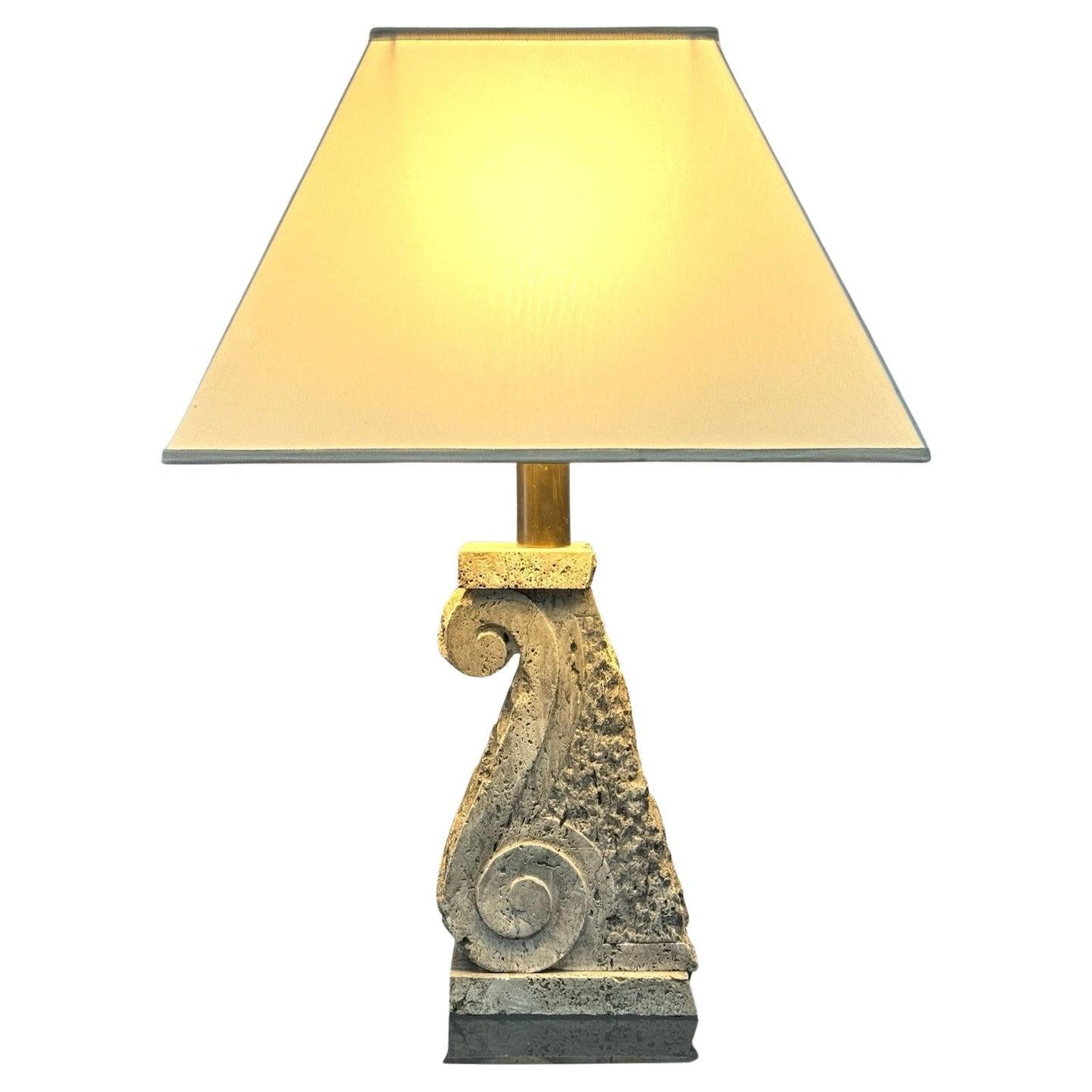 Grande Lampada da tavolo in Pietra Travertino Hollywood regency anni 70 design For Sale
