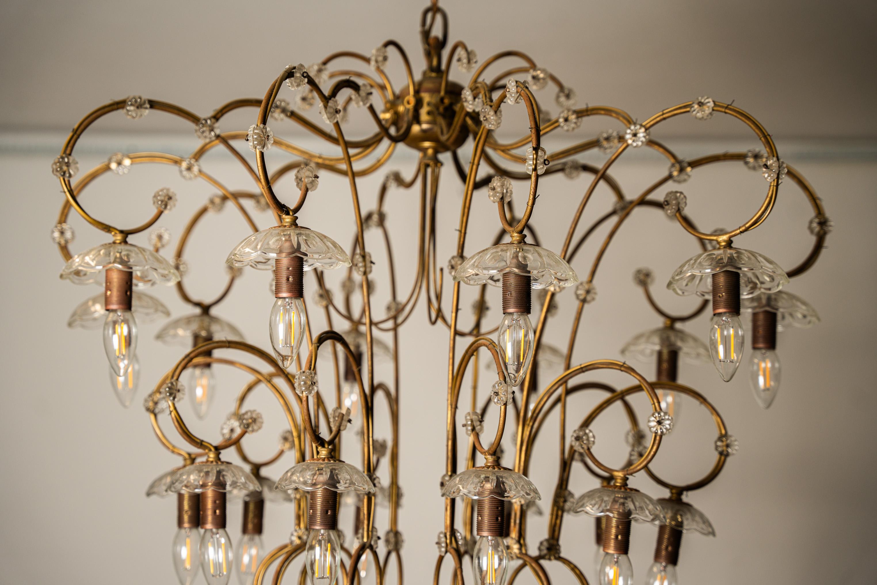 Large 20-light brass and glass chandelier chandelier  For Sale 4
