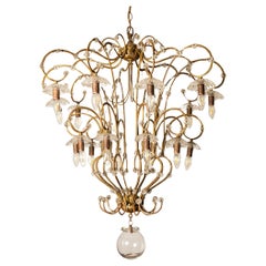 Large 20-light brass and glass chandelier chandelier 
