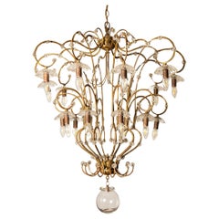 Grande lampadario candeliere a 20 luci in ottone e vetro