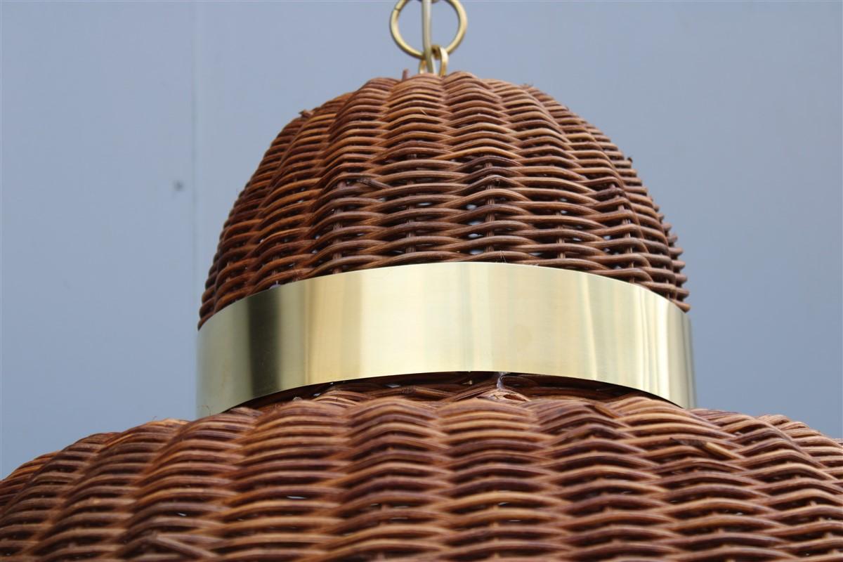 Grande Lampadario Circolare  in Midollino e Ottone Italia esemplare Unico Contemporáneo en venta
