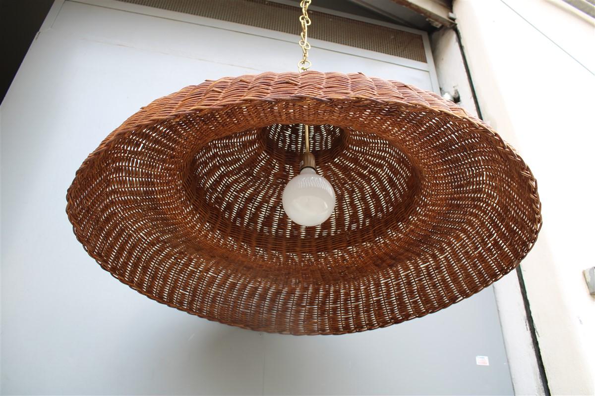 Grande Lampadario Circolare  in Midollino e Ottone Italia esemplare Unico Latón en venta