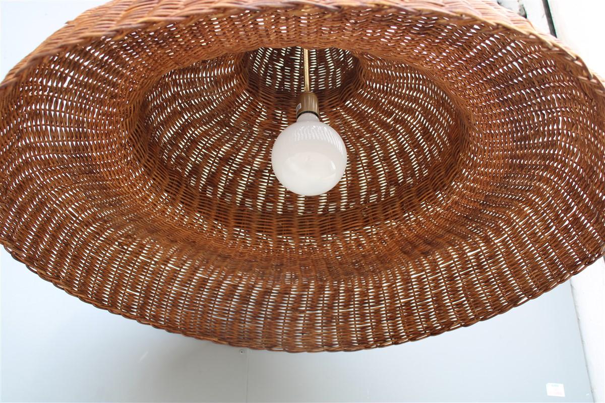 Grande Lampadario Circolare  in Midollino e Ottone Italia esemplare Unico en venta 1