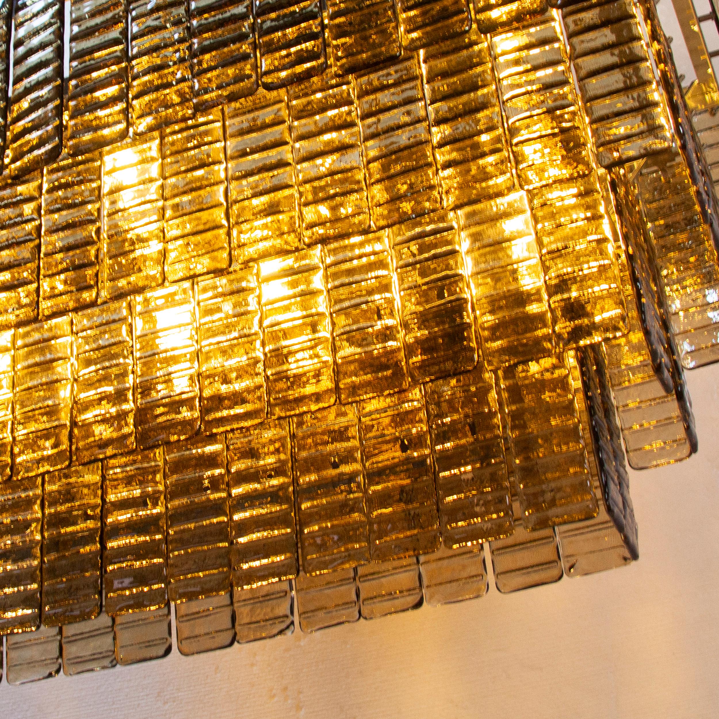 Grande lampadario con listelli vetro di Murano ispirato al mid-century italiano Vidrio soplado en venta