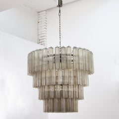 Large chandelier with smoked Murano glass pendants inspired mid-century design