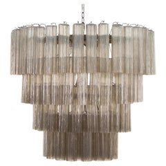 Grande lampadario con pendagli vetro di Murano fumè, ispirato al mid-century