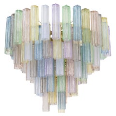 Grande Lampadario con pendagli soffiati in vetro di Murano multicolore