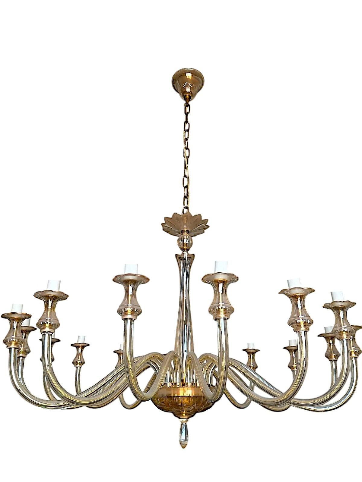 Brass Grande Lampadario di Murano a 16 bracci, degli anni '50. For Sale