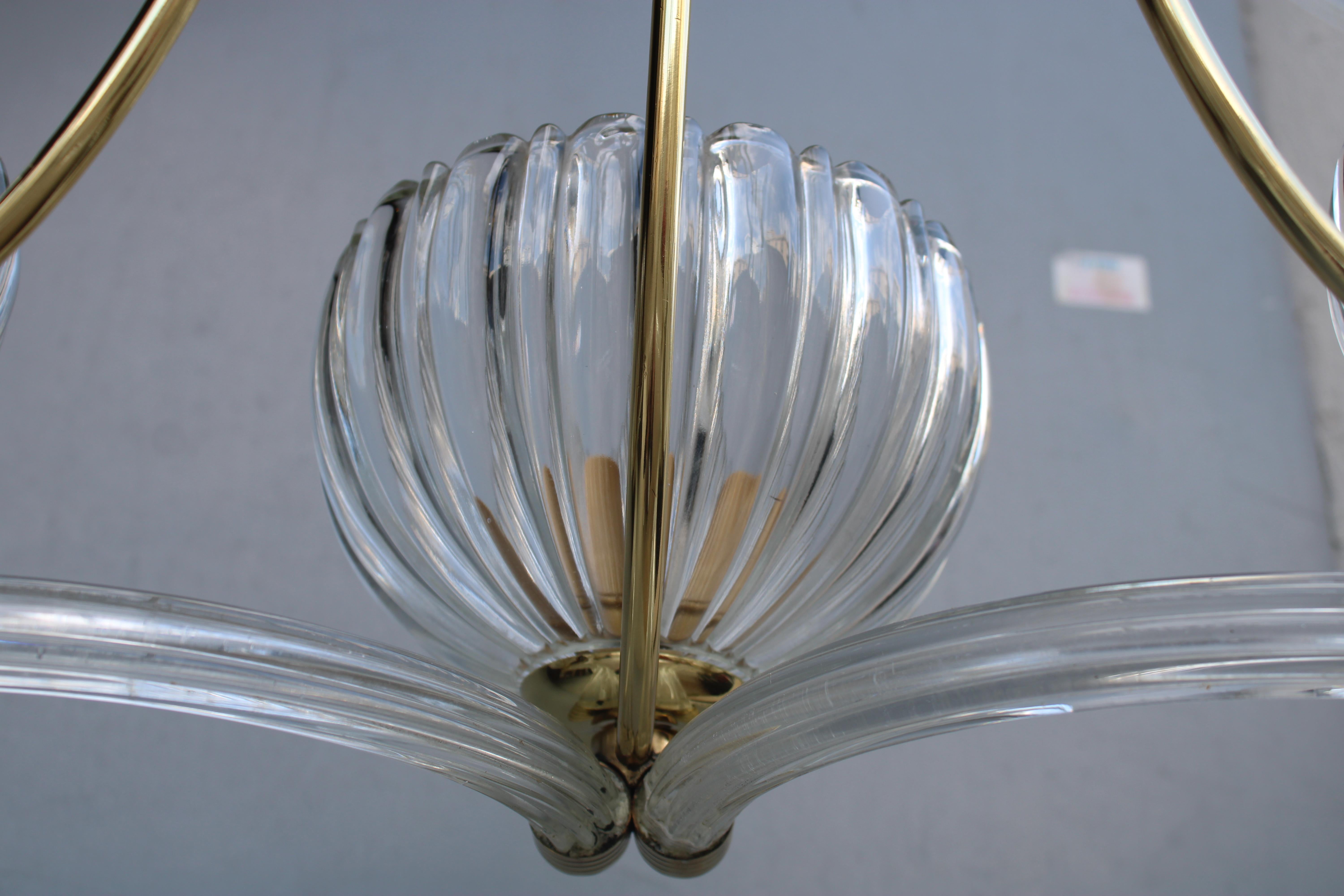 Großer eleganter Barovier-Kronleuchter aus Muranoglas und Messing von 1940 im Angebot 6