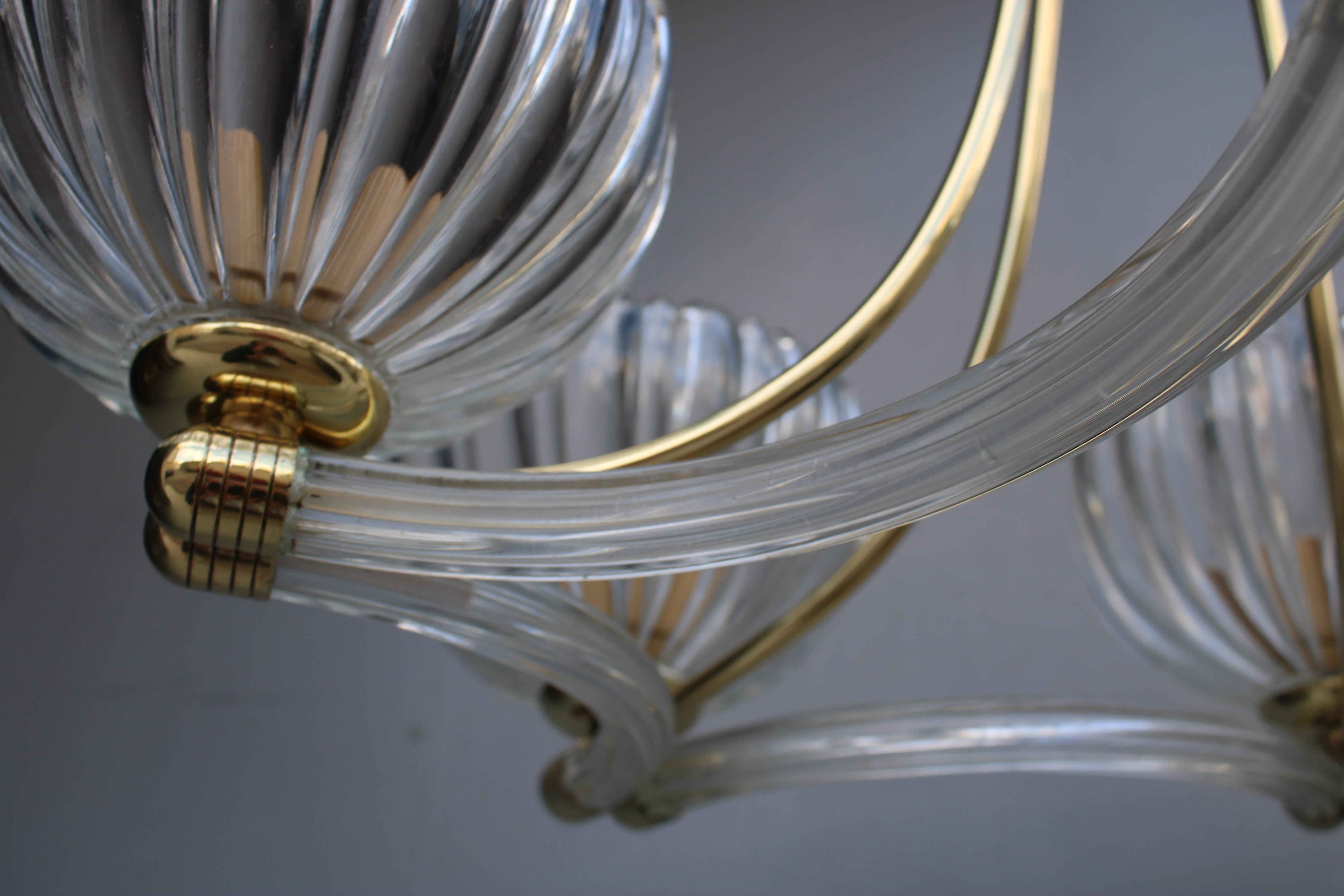 Großer eleganter Barovier-Kronleuchter aus Muranoglas und Messing von 1940 im Angebot 7