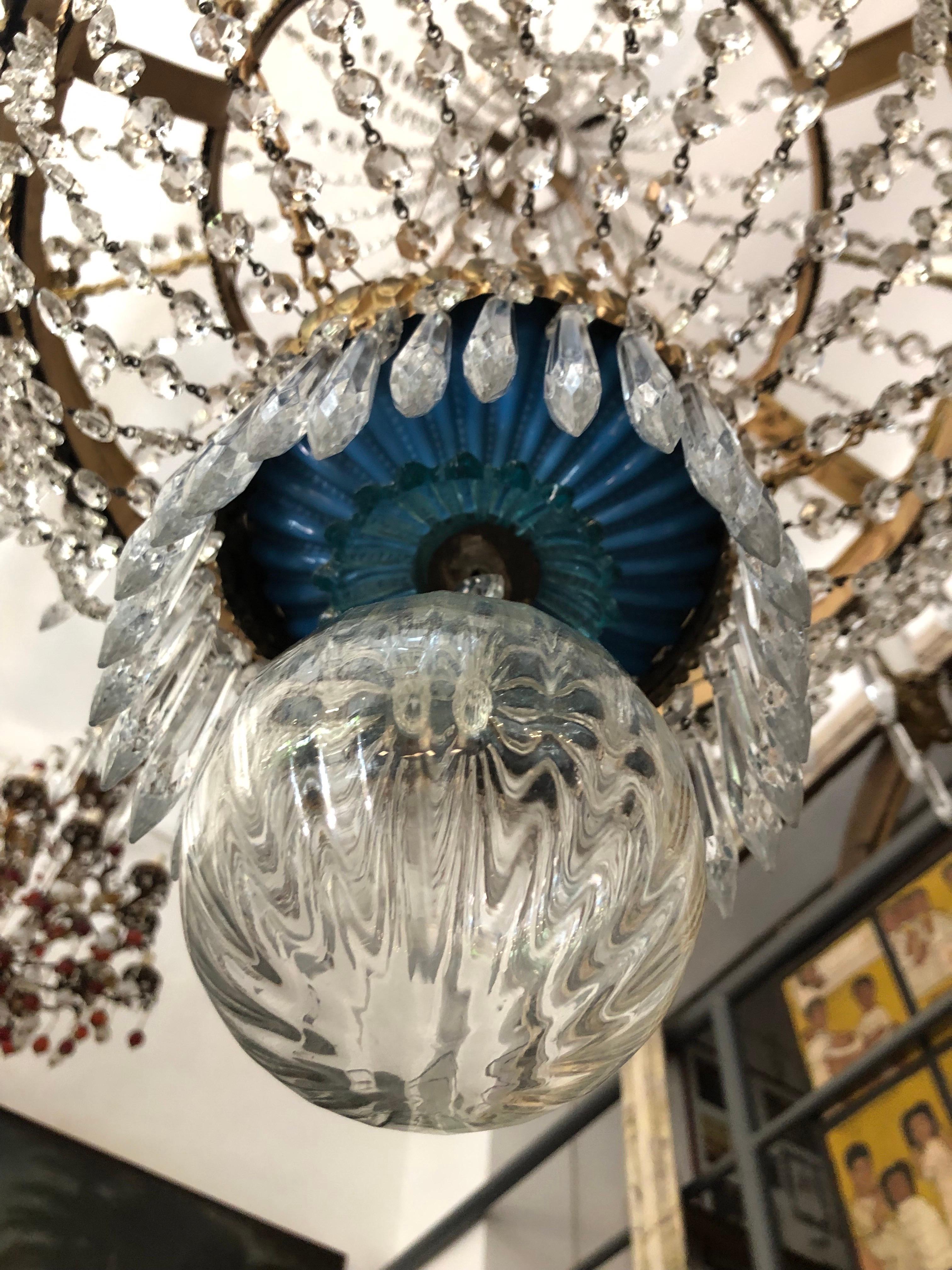 Grande Lampadario Impero Italiano 18 Luci Cristallo e Ottone Dorato XVIII Secolo in vendita 8