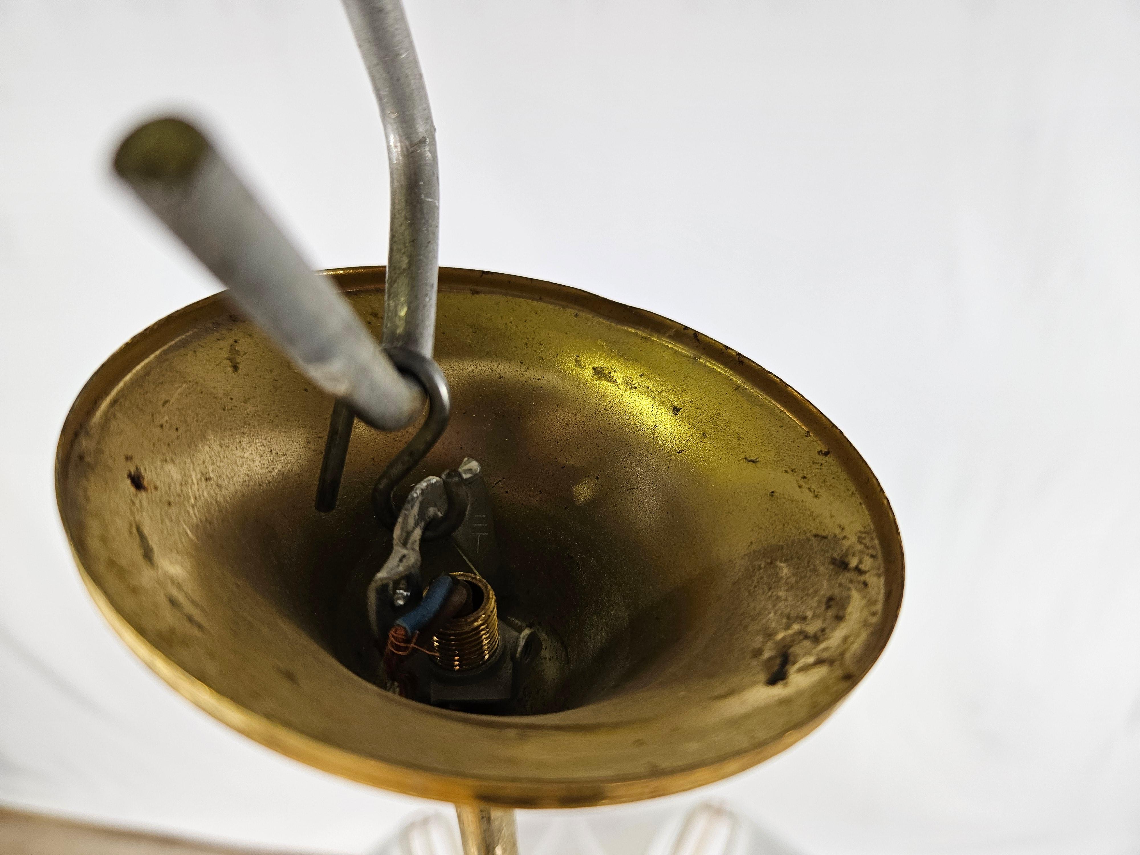 Large brass and frosted glass chandelier with floral decoration 20th century For Sale 11