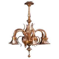 Large Murano glass chandelier decorated with leaves
