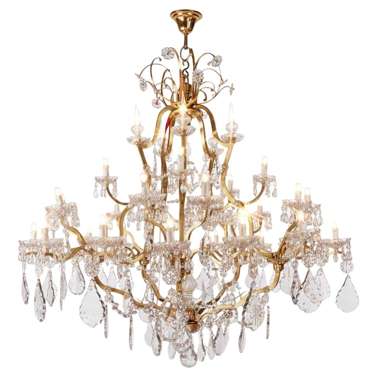 Large Italian Crystal and Brass Chandelier Thirty-one Lights on Three Orders For Sale